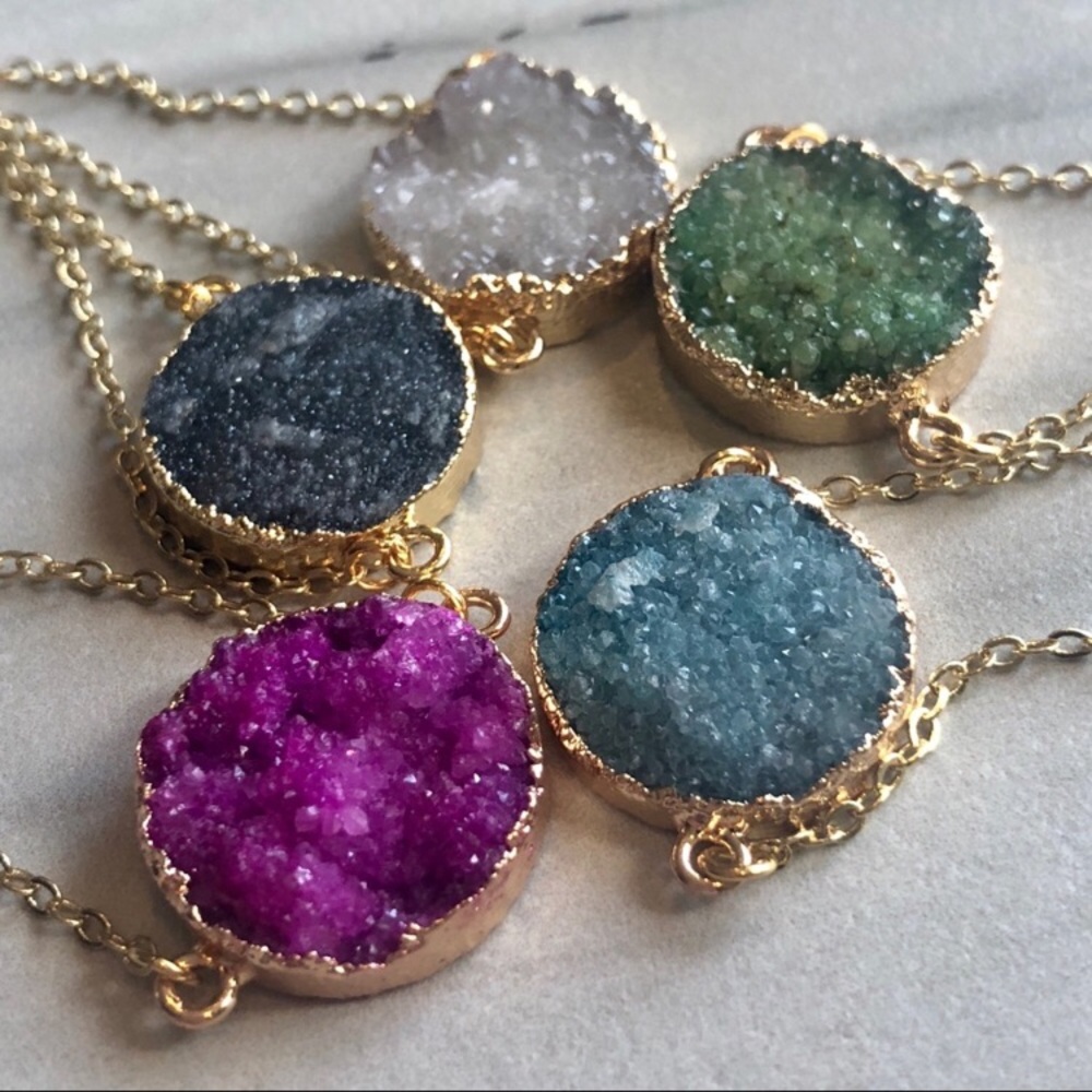 Druzy Crystal Boho 14K Gold Choker Necklace